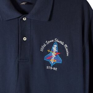 Vintage Y2K 100th Space Shuttle Mission STS-92 NASA Collared Navy Polo Shirt XL